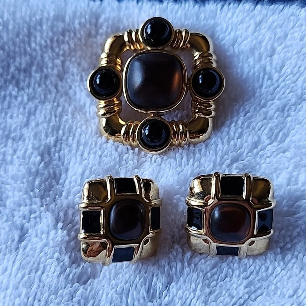 Vintage Monet.  Broach and Clip Earings as a set